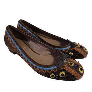 Brown Suede Miu Miu crystal embroidered Kitten heel sz 8